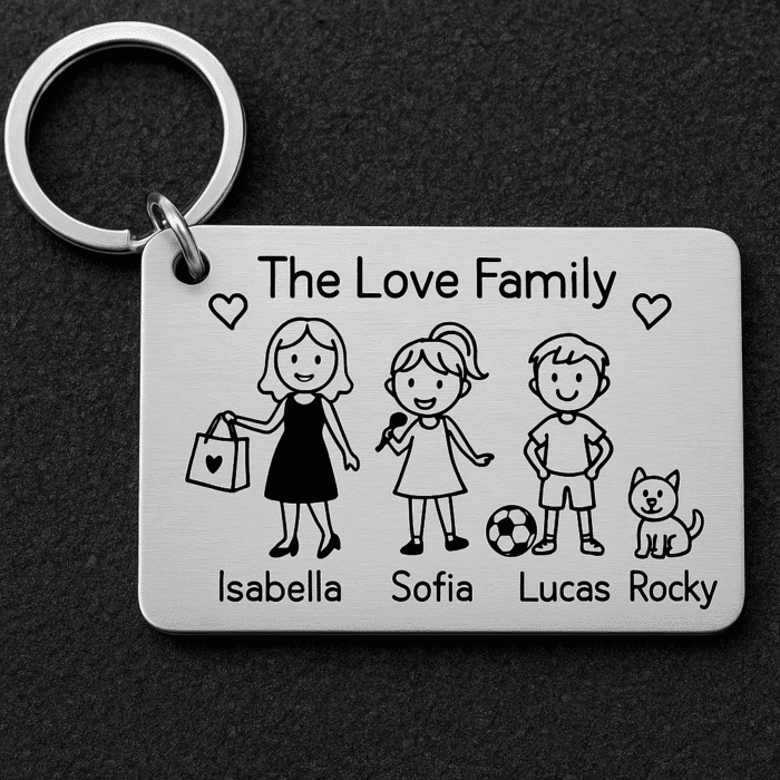 Llavero Personalizado Familia. Grabado Láser en Acero Inoxidable
