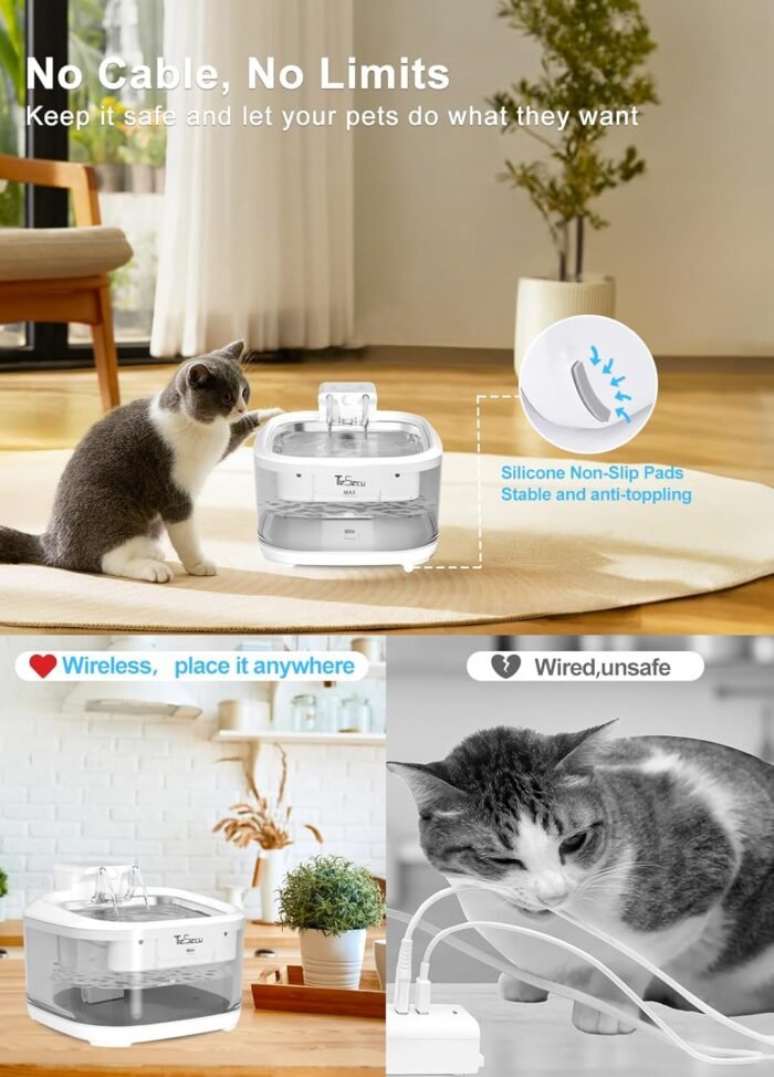 Fuente de Agua para Gatos Inalámbrica más Accesorios de aseo TeSecu - Imagen 6
