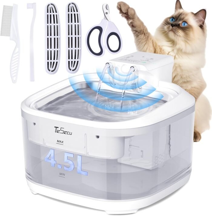 Fuente de Agua para Gatos Inalámbrica más Accesorios de aseo TeSecu