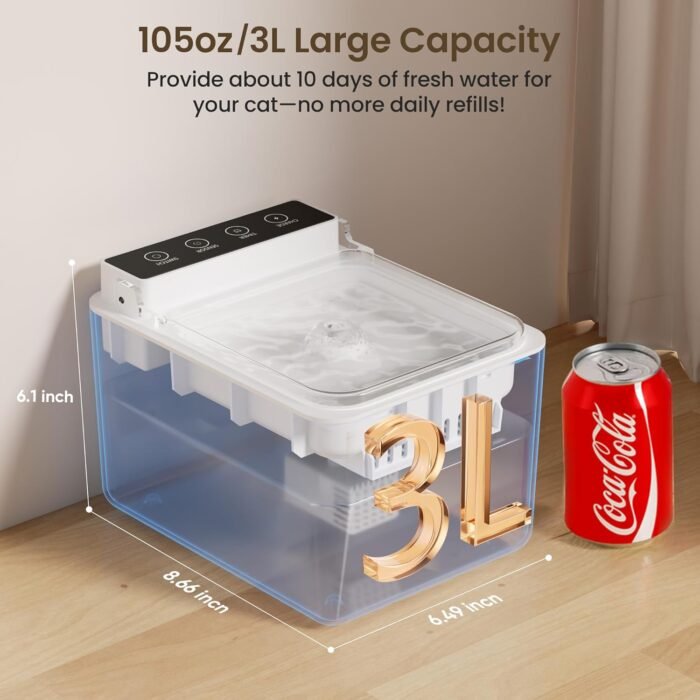Fuente de Agua para Gatos inalámbrica 3 litros Mantis Con Tapa. - Imagen 3
