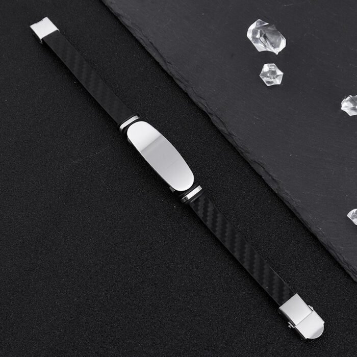 Manilla de Identificación Cuero Géometrico - Acero Inoxidable Broche - Imagen 2